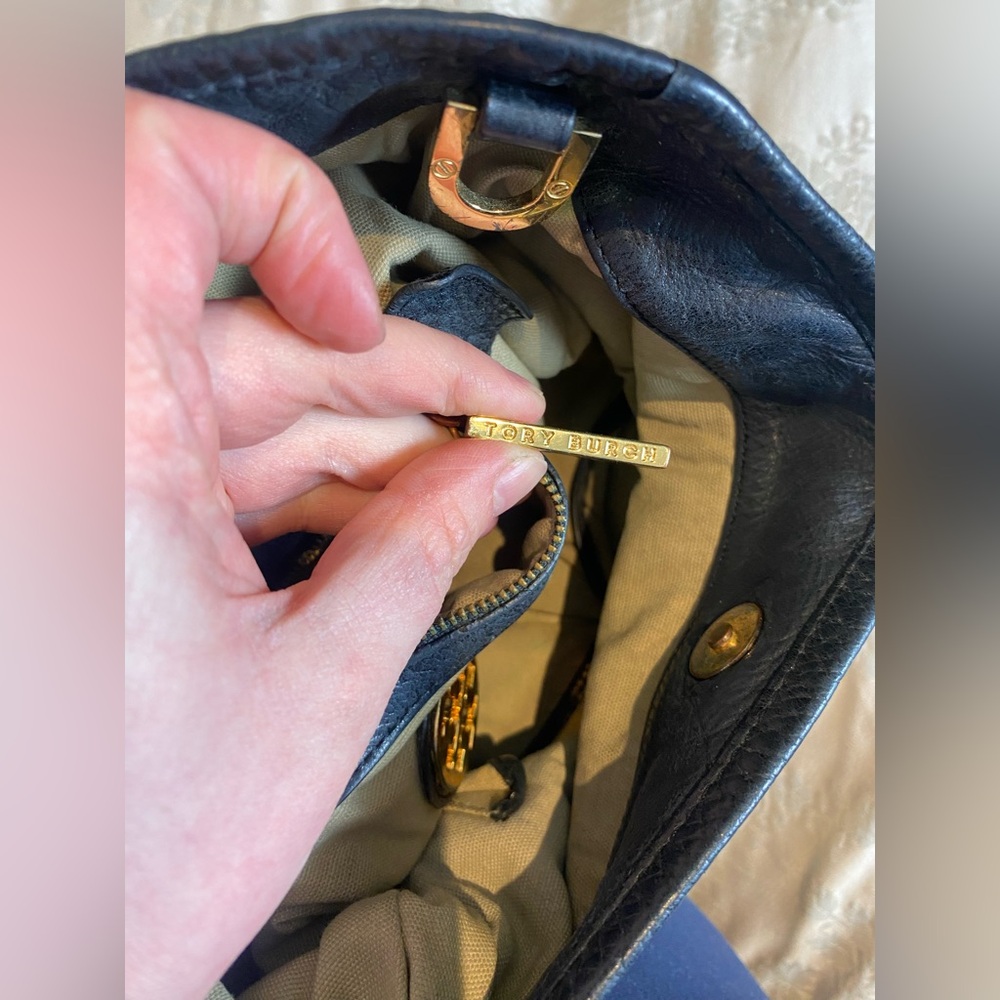 Tory Burch Black Leather Fold-Over Crossbody Bag with Gold Logo & Accents - Picture 14 of 14